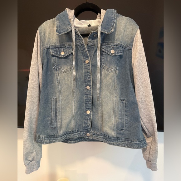 Denim and Gray Hoodie Jacket - Picture 2 of 5